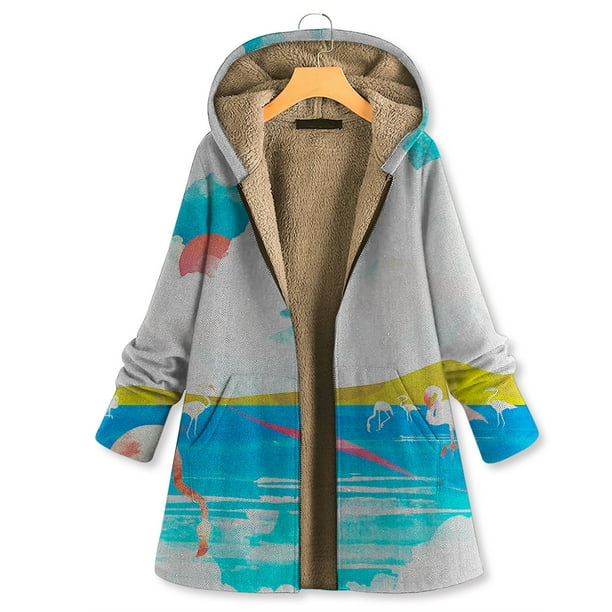 Womens Winter Warm Outwear Floral Print Hooded Pockets Vintage Coats Oversize Womens Winter Warm Outwear Floral Print Hooded Pockets Vintage Coats Oversize